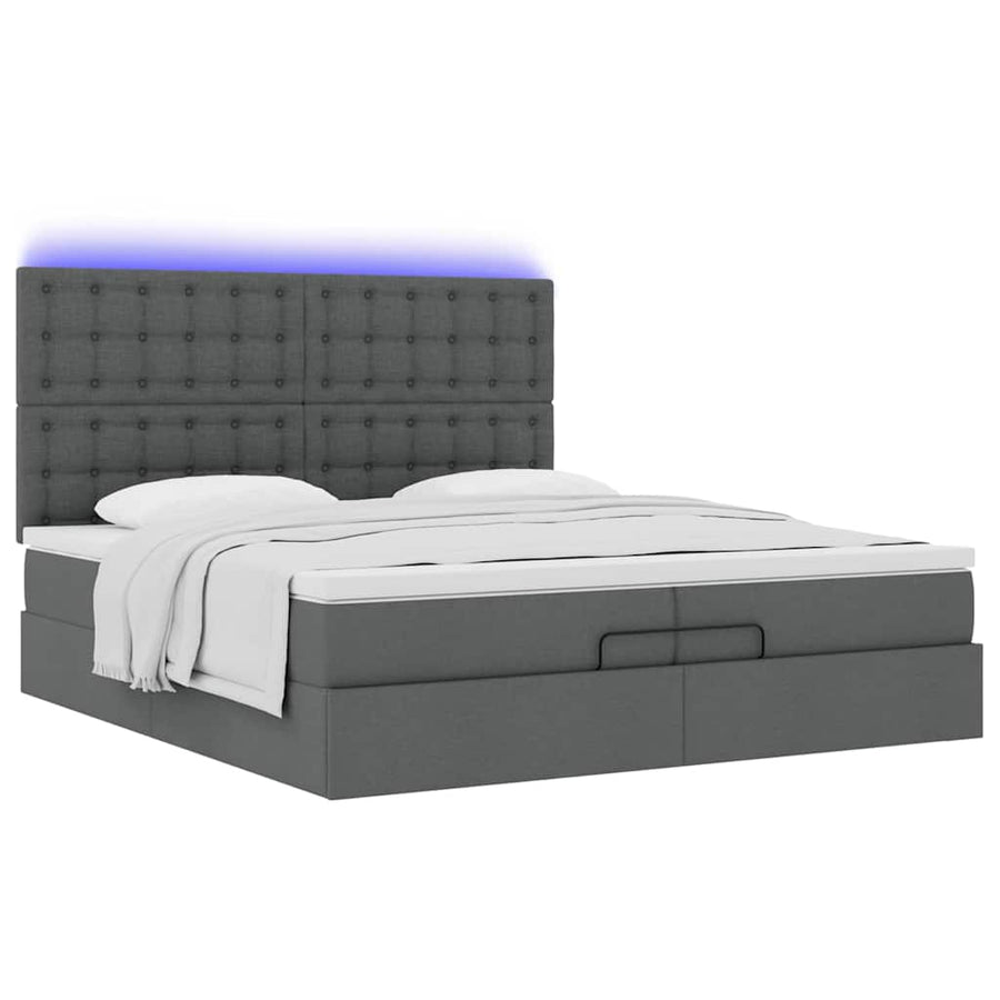 Ottoman bed met matrassen en LED's 200x200cm stof donkergrijs