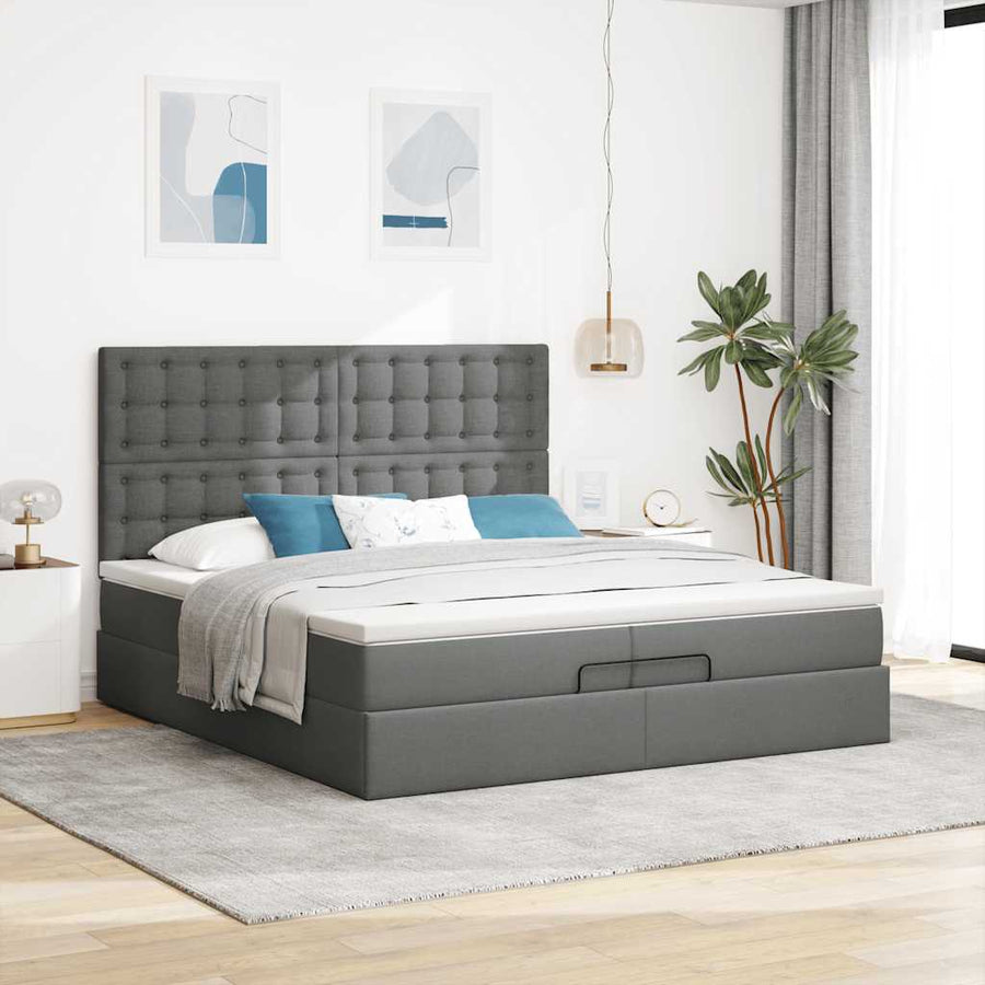 Ottoman bed met matrassen en LED's 200x200cm stof donkergrijs