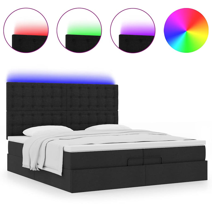 Ottoman bed met matrassen en LED's 200x200cm stof zwart