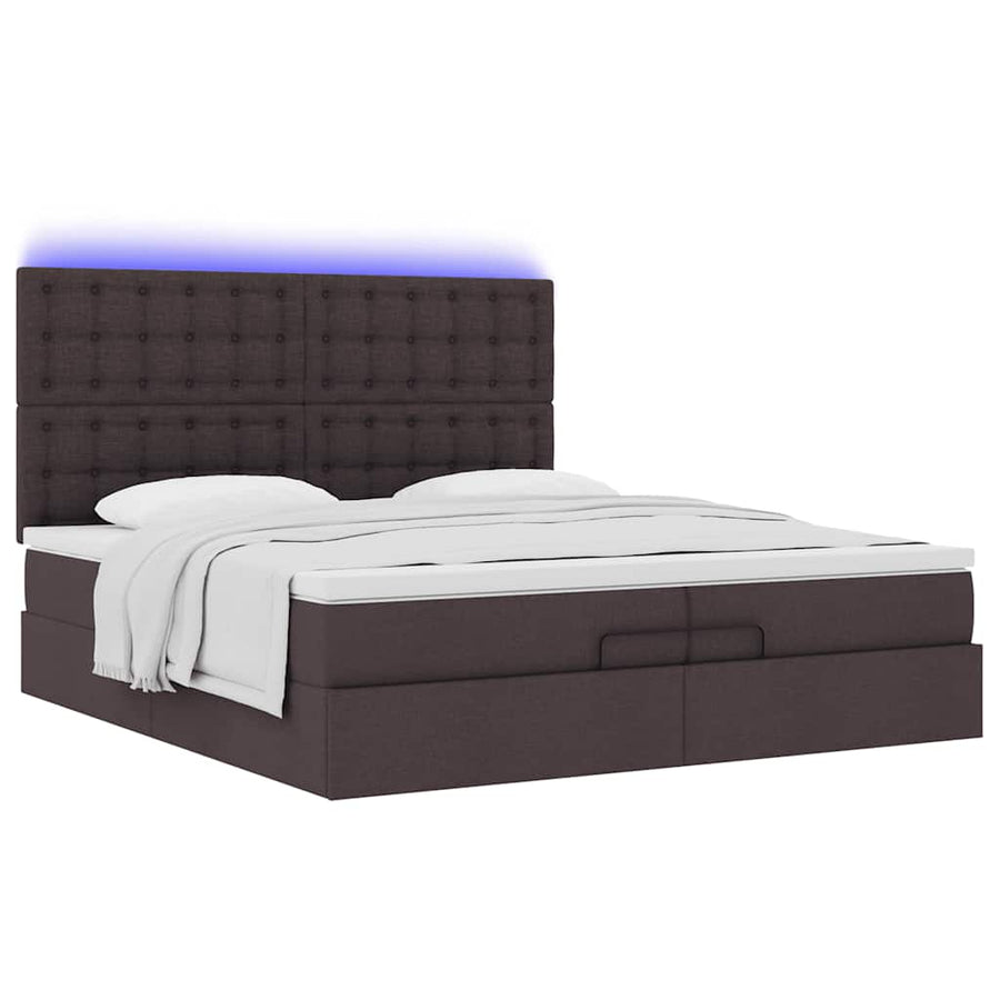 Ottoman bed met matrassen en LED's 200x200cm stof donkerbruin