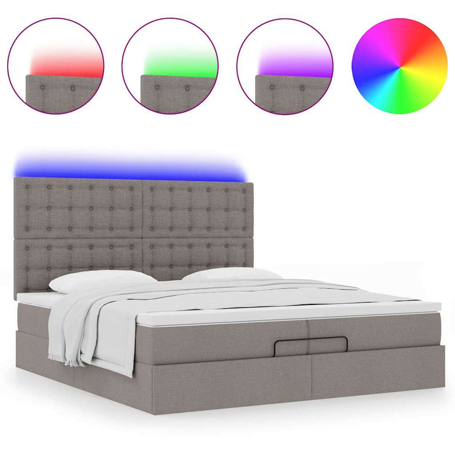 Ottoman bed met matrassen en LED's 200x200cm stof taupe