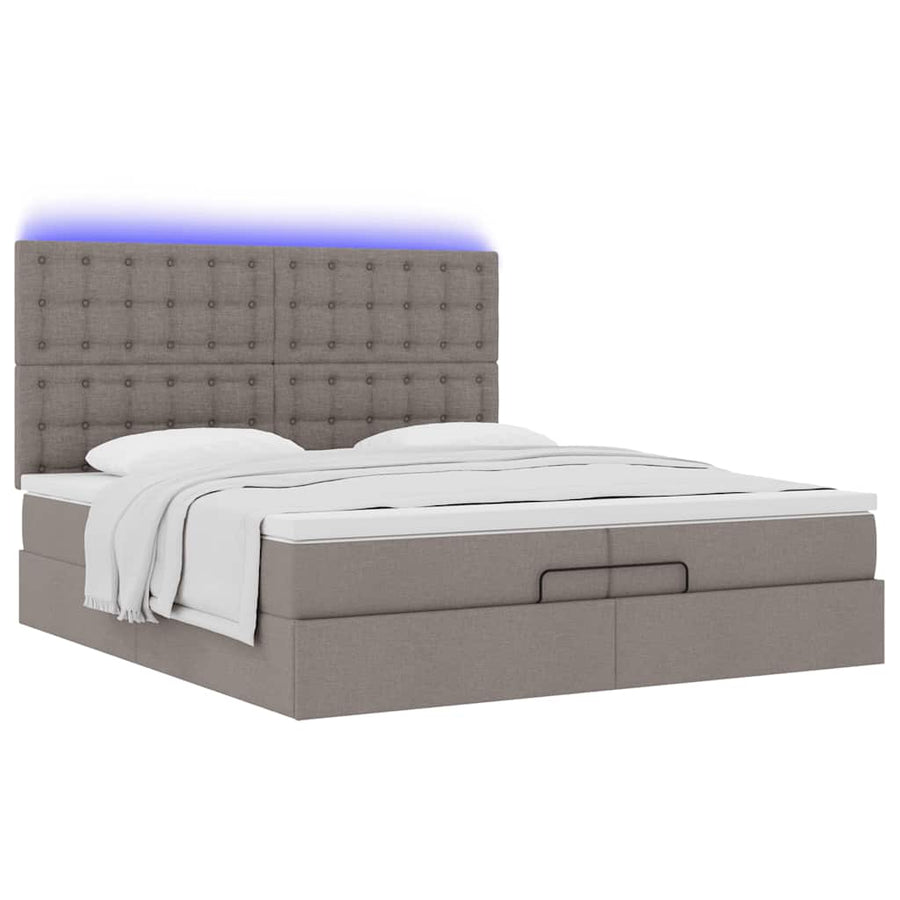 Ottoman bed met matrassen en LED's 200x200cm stof taupe