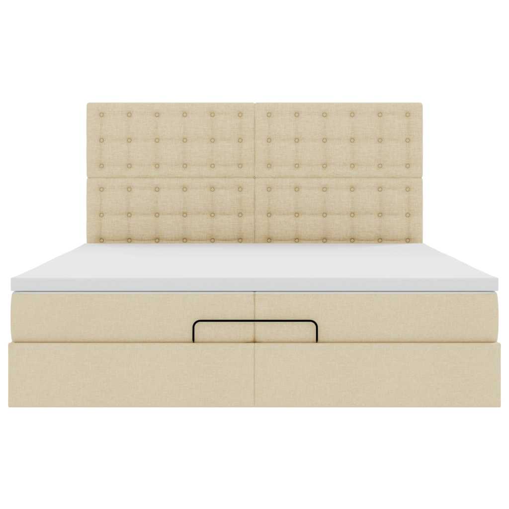 Ottoman bed met matrassen en LED's 200x200cm stof crèmekleurig