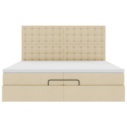 Ottoman bed met matrassen en LED's 200x200cm stof crèmekleurig