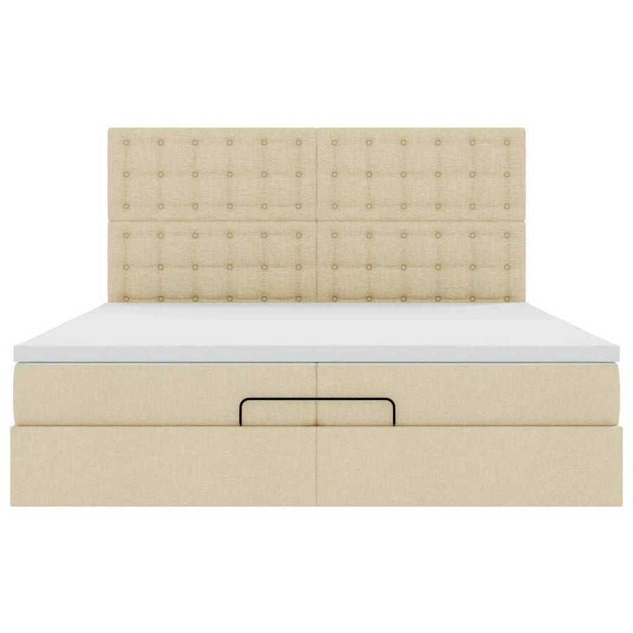 Ottoman bed met matrassen en LED's 200x200cm stof crèmekleurig