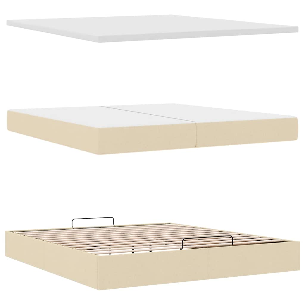 Ottoman bed met matrassen en LED's 200x200cm stof crèmekleurig