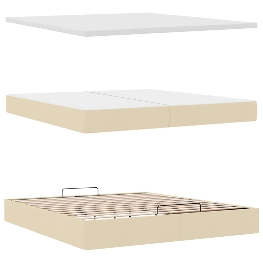 Ottoman bed met matrassen en LED's 200x200cm stof crèmekleurig