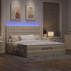Ottoman bed with mattresses and LEDs 200x200cm fabric cream