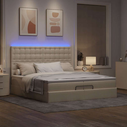 Ottoman bed met matrassen en LED's 200x200cm stof crèmekleurig
