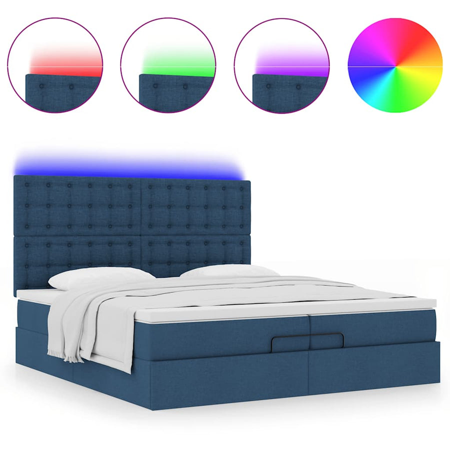 Ottoman bed met matrassen en LED's 200x200cm stof blauw