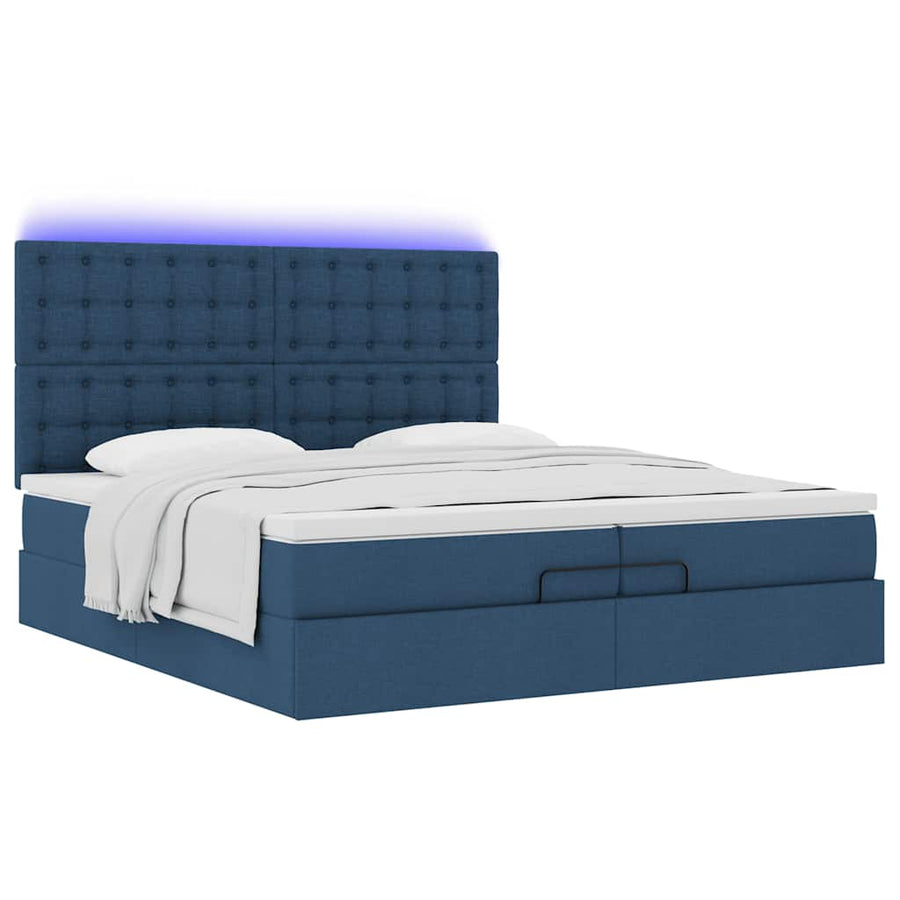 Ottoman bed met matrassen en LED's 200x200cm stof blauw