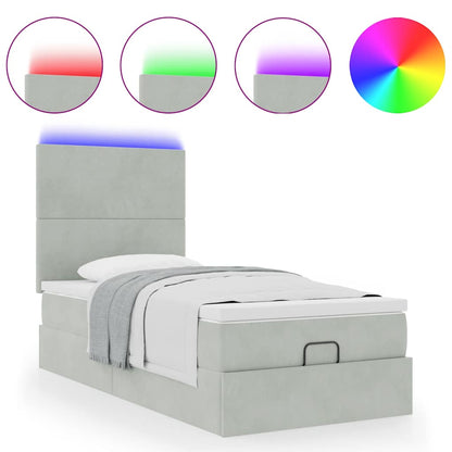 Ottoman bed met matrassen en LED's 80x200cm fluweel lichtgrijs