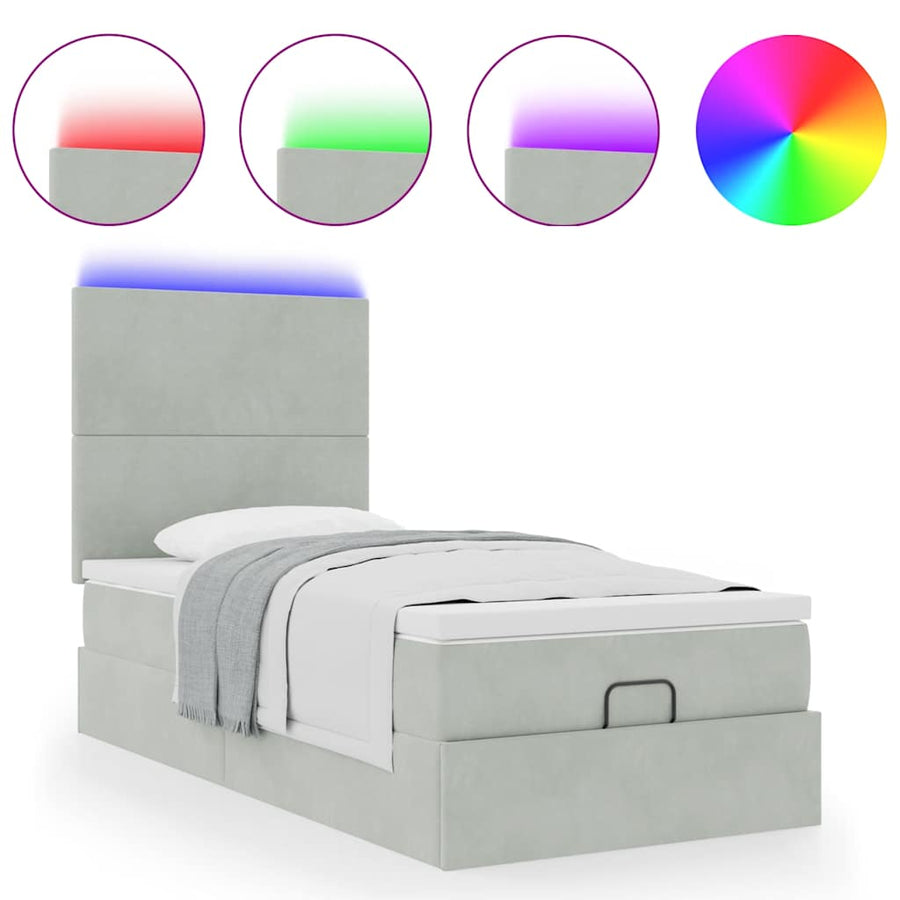 Ottoman bed met matrassen en LED's 80x200cm fluweel lichtgrijs