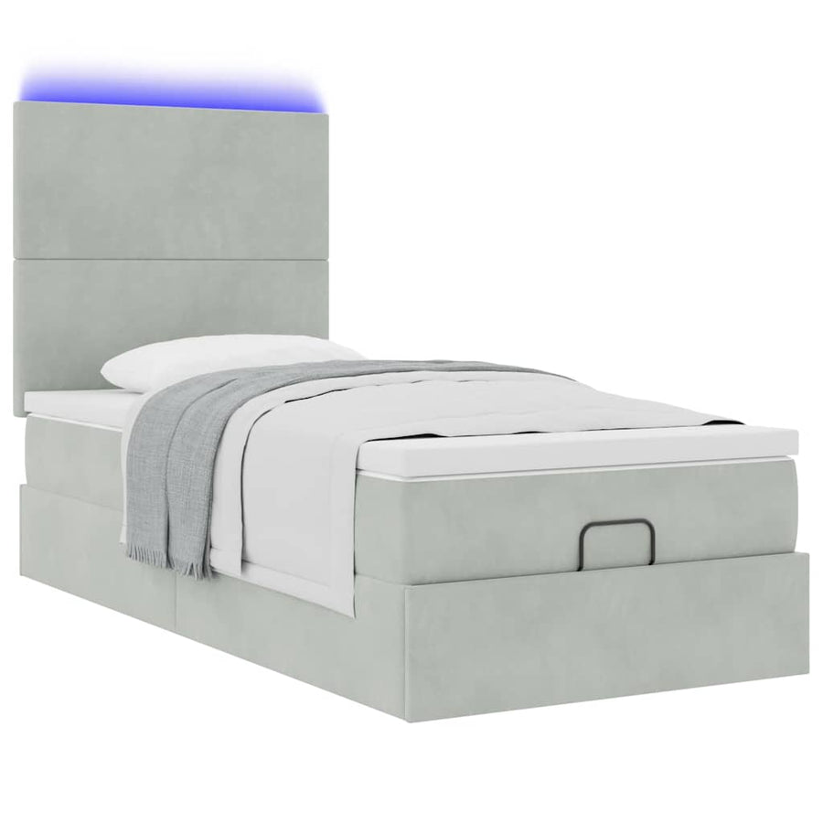 Ottoman bed met matrassen en LED's 80x200cm fluweel lichtgrijs