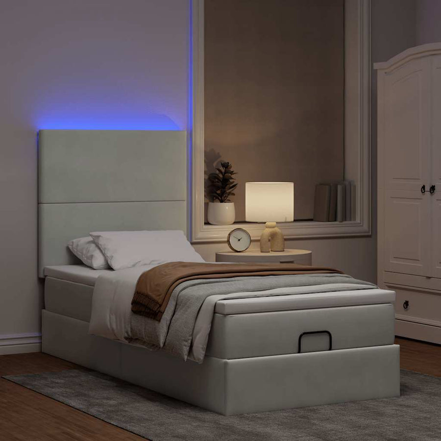Ottoman bed met matrassen en LED's 80x200cm fluweel lichtgrijs