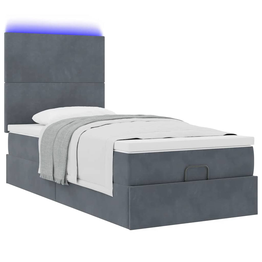 Ottoman bed met matrassen en LED's 80x200cm fluweel donkergrijs