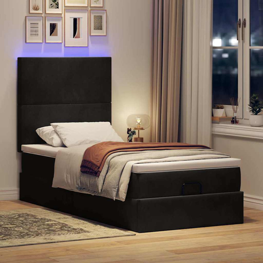 Ottoman bed met matrassen en LED's 80x200cm fluweel zwart