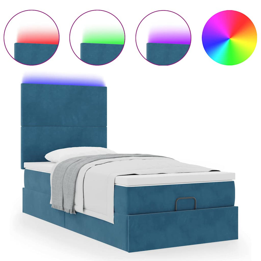Ottoman bed met matrassen en LED's 80x200cm fluweel donkerblauw