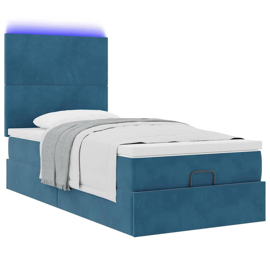 Ottoman bed met matrassen en LED's 80x200cm fluweel donkerblauw