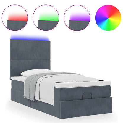 Ottoman bed met matrassen en LED's 90x190cm fluweel donkergrijs