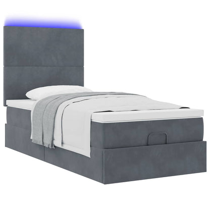 Ottoman bed met matrassen en LED's 90x190cm fluweel donkergrijs