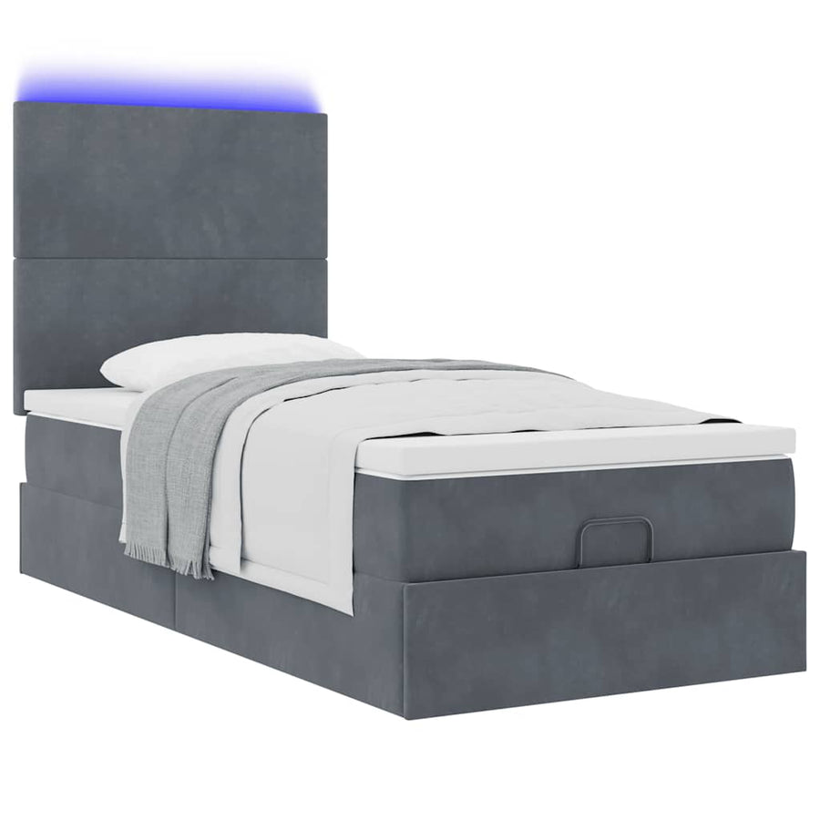 Ottoman bed met matrassen en LED's 90x190cm fluweel donkergrijs