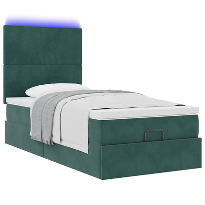 Ottoman bed met matrassen en LED's 90x190cm fluweel donkergroen