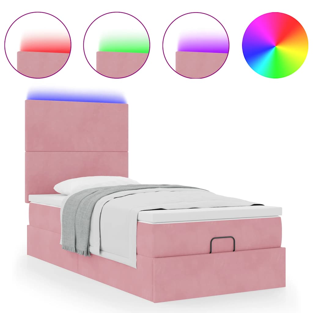 Ottoman bed met matrassen en LED's 90x190cm fluweel roze