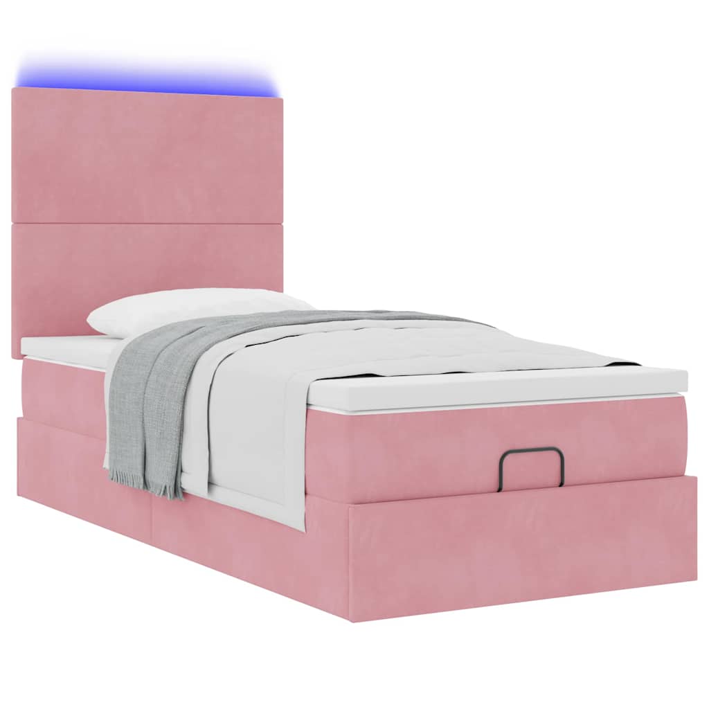 Ottoman bed met matrassen en LED's 90x190cm fluweel roze