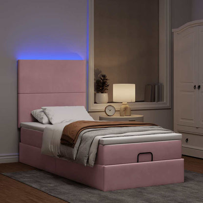 Ottoman bed met matrassen en LED's 90x190cm fluweel roze
