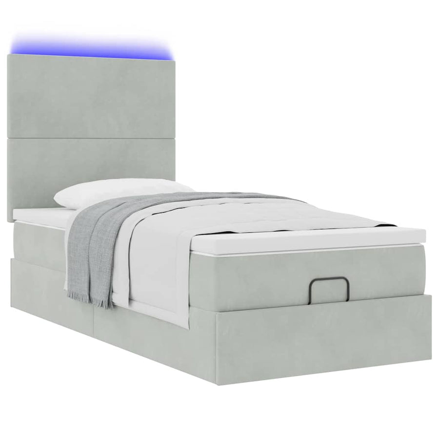 Ottoman bed met matrassen en LED's 90x200cm fluweel lichtgrijs