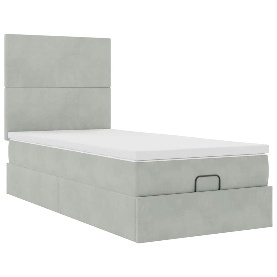 Ottoman bed met matrassen en LED's 90x200cm fluweel lichtgrijs