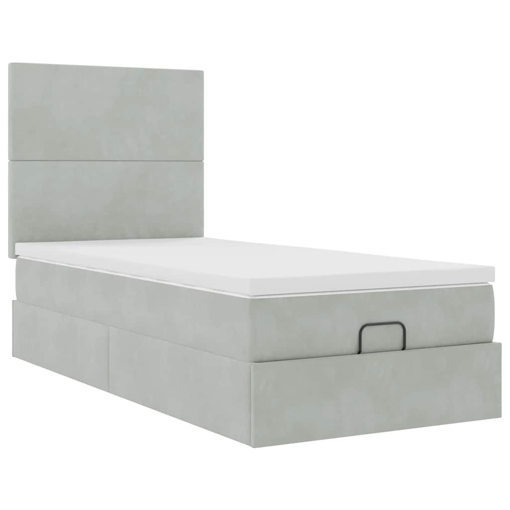Ottoman bed met matrassen en LED's 90x200cm fluweel lichtgrijs