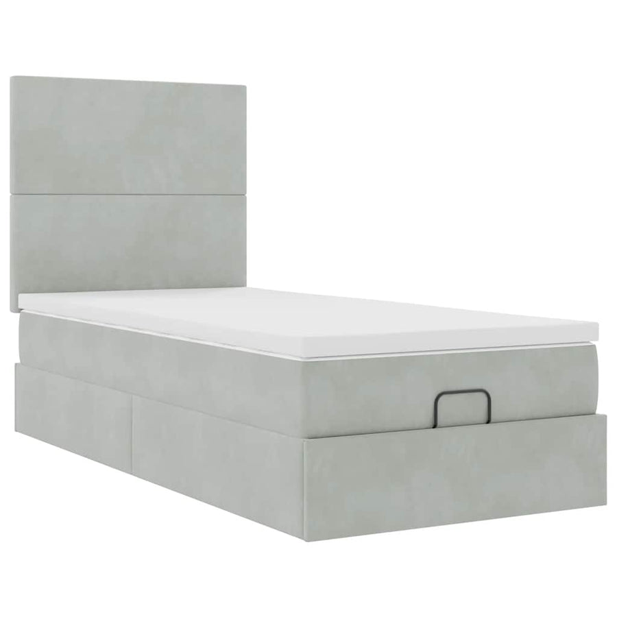 Ottoman bed met matrassen en LED's 90x200cm fluweel lichtgrijs