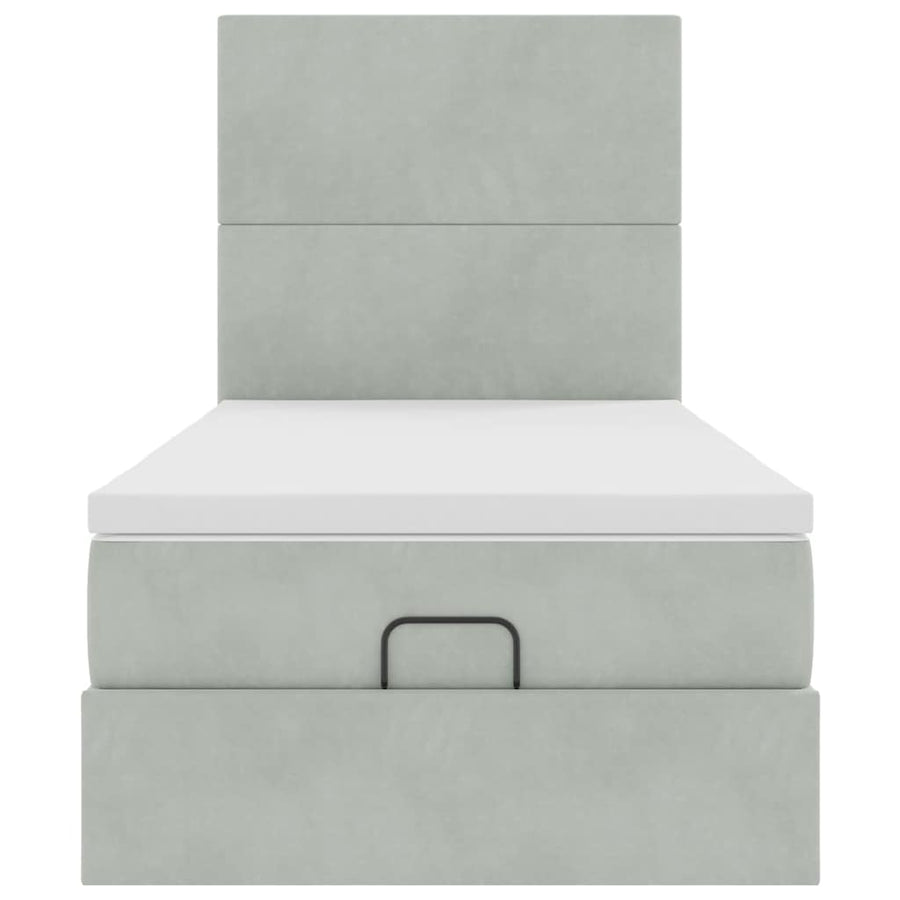 Ottoman bed met matrassen en LED's 90x200cm fluweel lichtgrijs