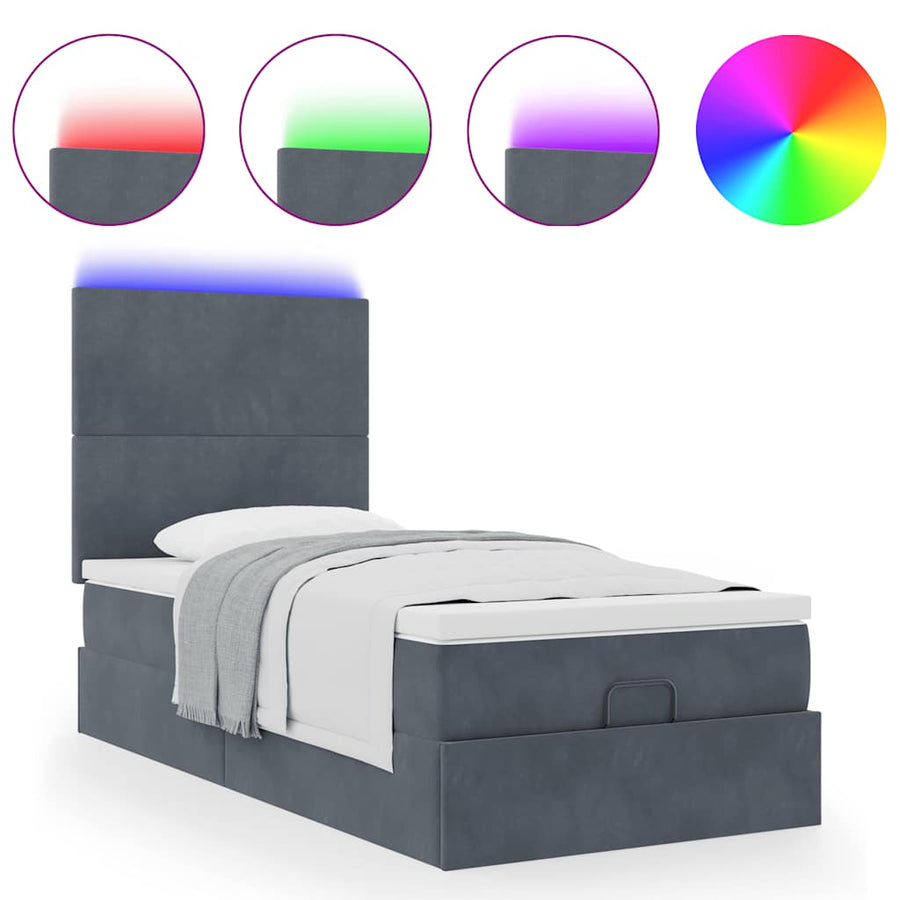 Ottoman bed met matrassen en LED's 90x200cm fluweel donkergrijs