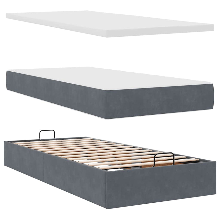Ottoman bed met matrassen en LED's 90x200cm fluweel donkergrijs