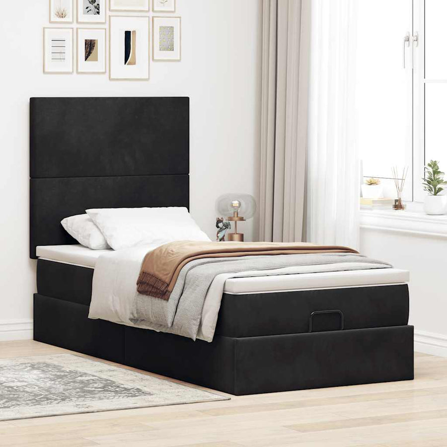 Ottoman bed met matrassen en LED's 90x200cm fluweel zwart