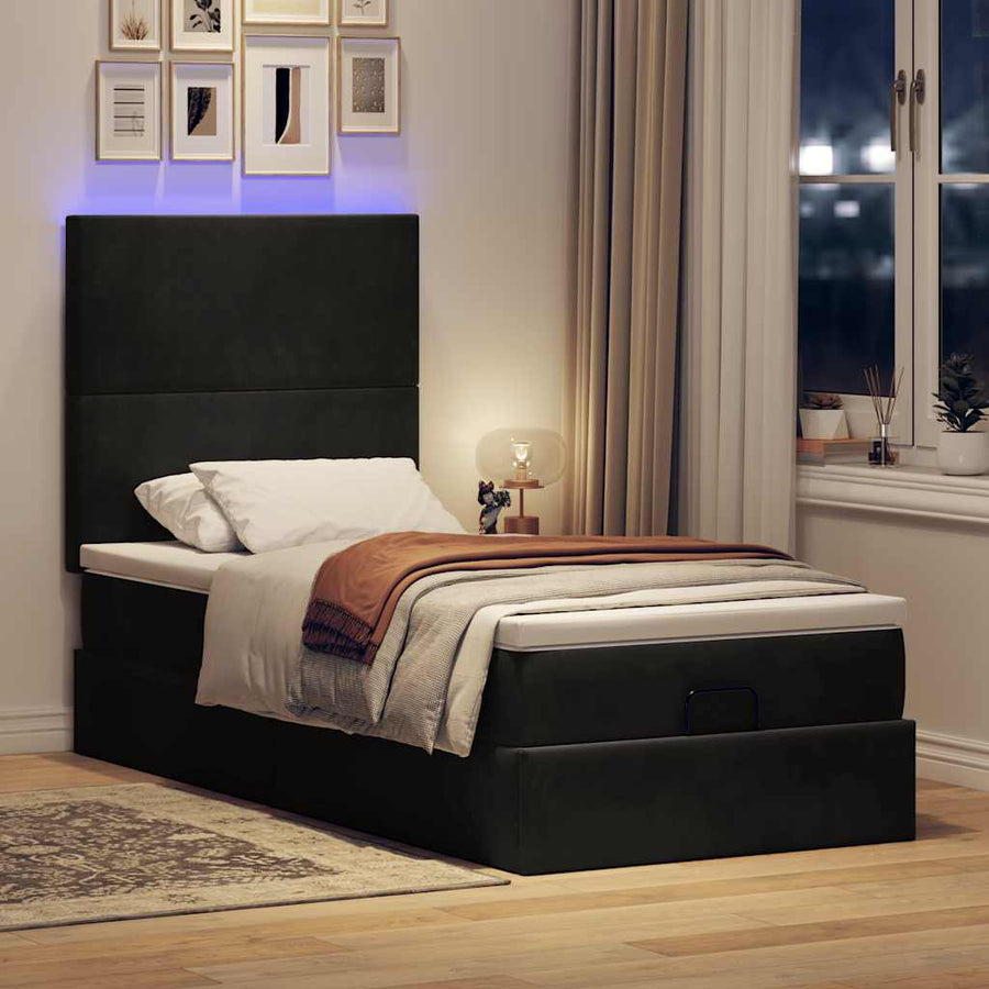 Ottoman bed met matrassen en LED's 90x200cm fluweel zwart