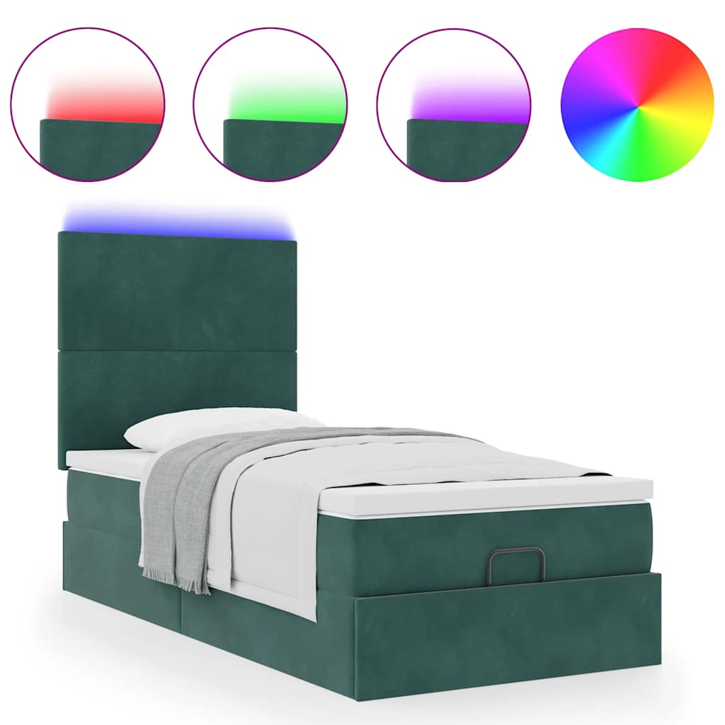 Ottoman bed met matrassen en LED's 90x200cm fluweel donkergroen