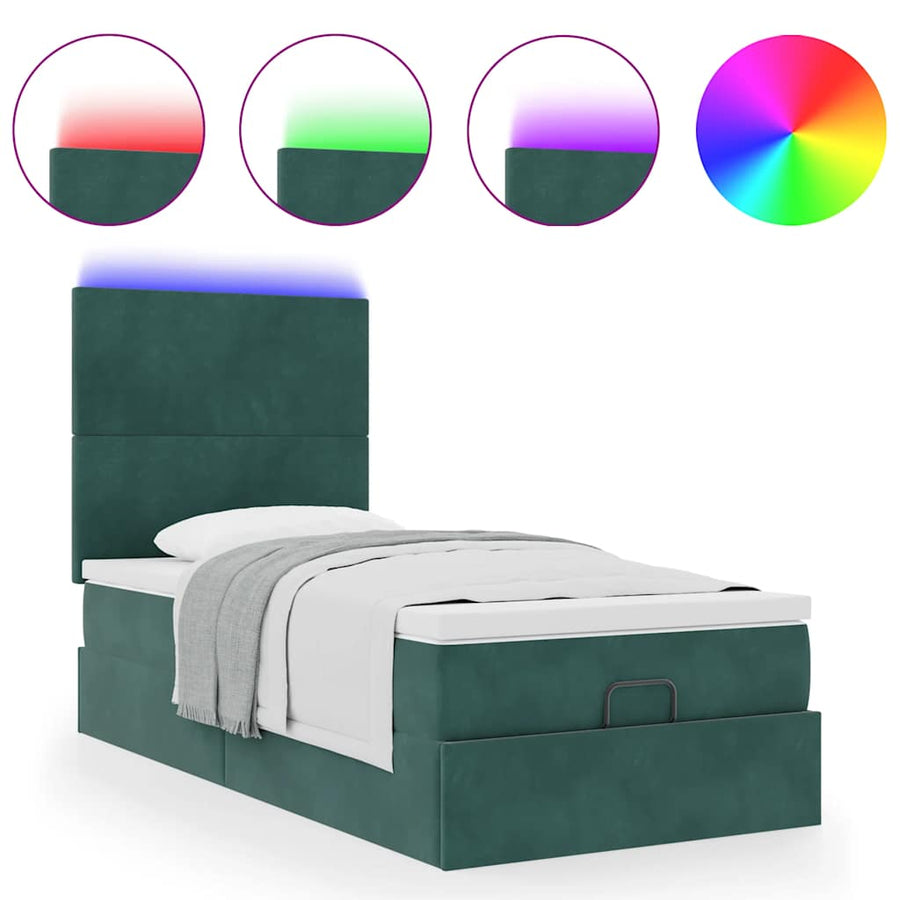 Ottoman bed met matrassen en LED's 90x200cm fluweel donkergroen