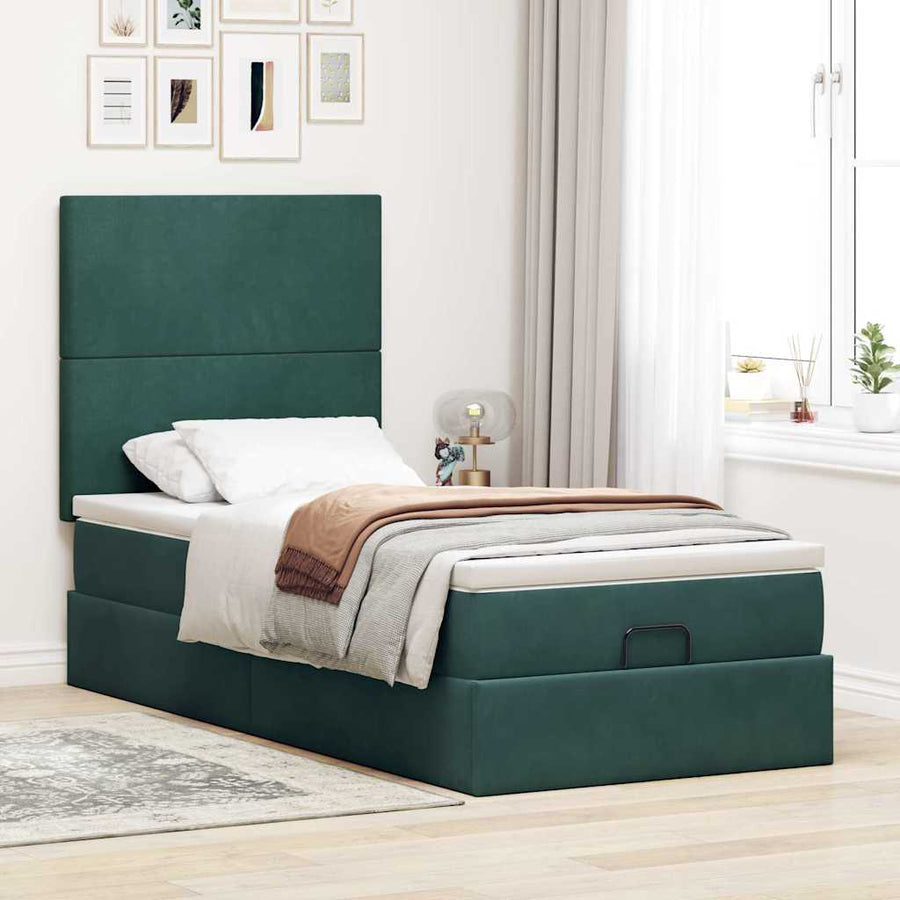 Ottoman bed met matrassen en LED's 90x200cm fluweel donkergroen