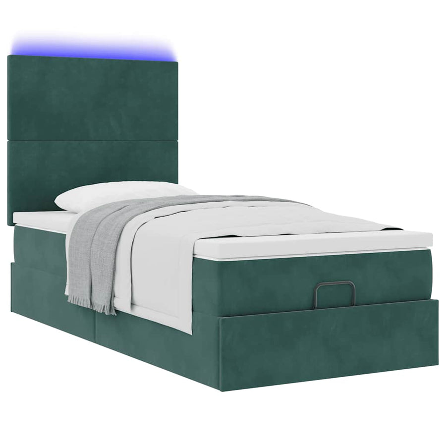 Ottoman bed met matrassen en LED's 90x200cm fluweel donkergroen