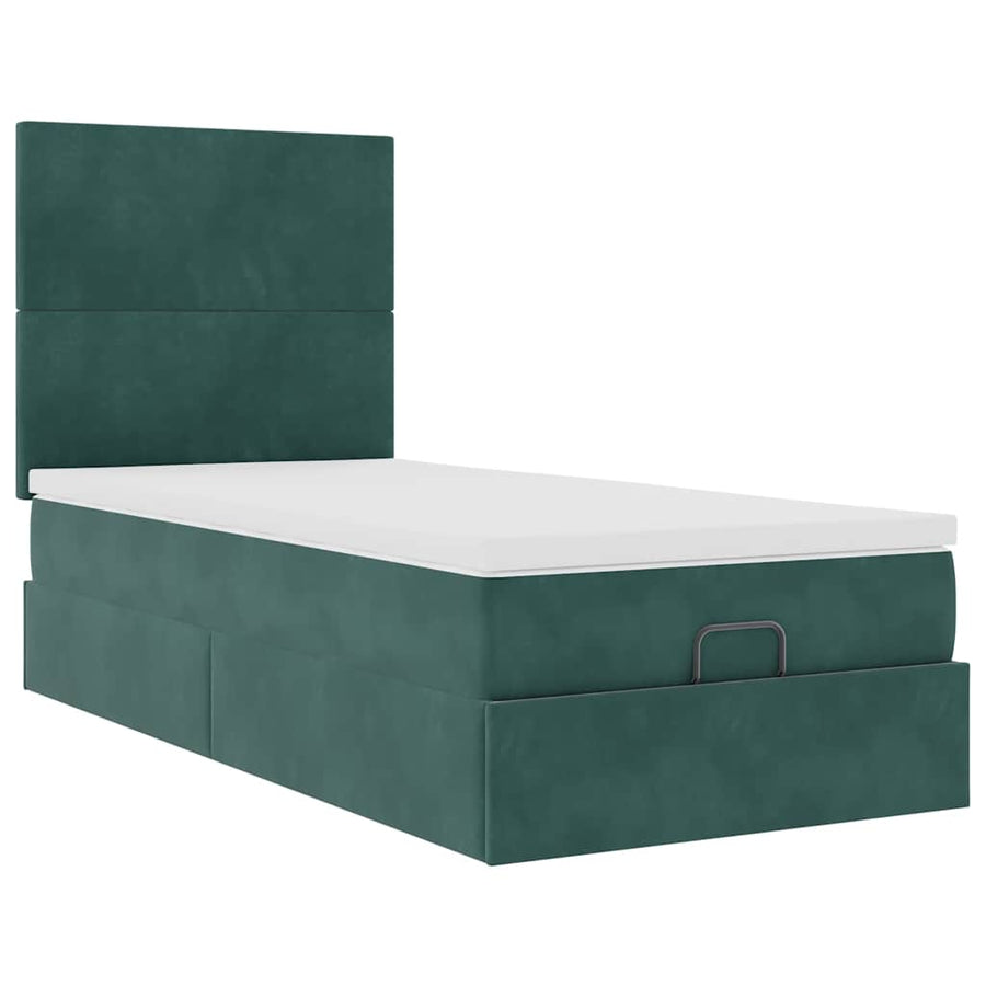 Ottoman bed met matrassen en LED's 90x200cm fluweel donkergroen