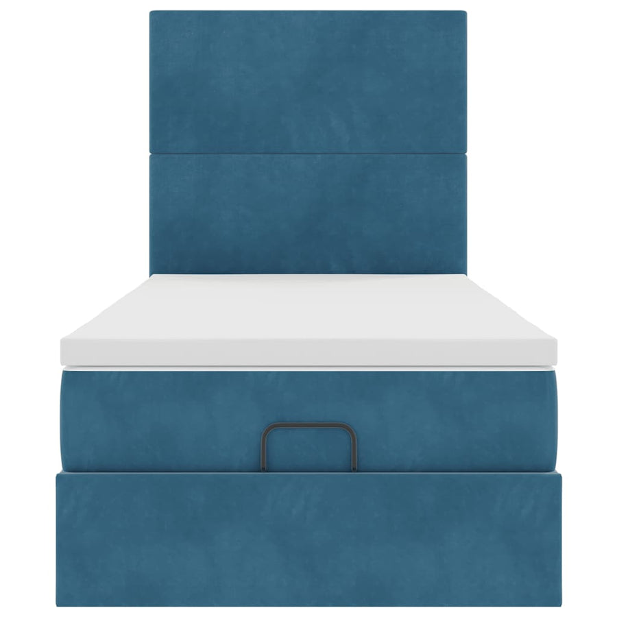 Ottoman bed met matrassen en LED's 90x200cm fluweel donkerblauw