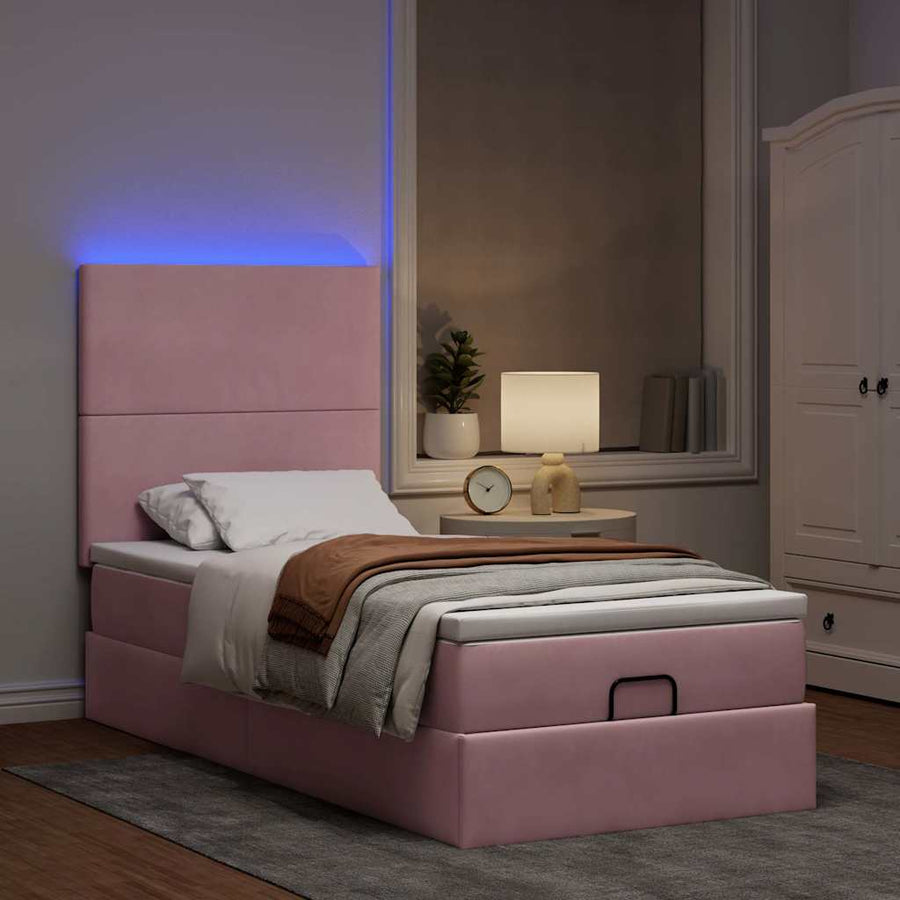 Ottoman bed met matrassen en LED's 90x200cm fluweel roze