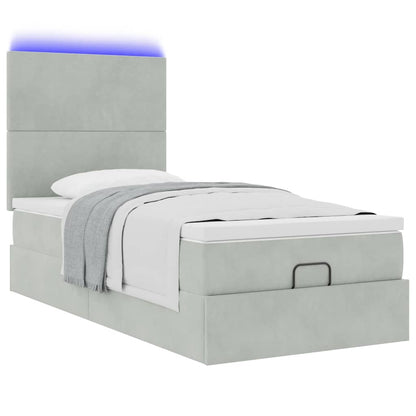 Ottoman bed met matrassen en LED's 100x200cm fluweel lichtgrijs