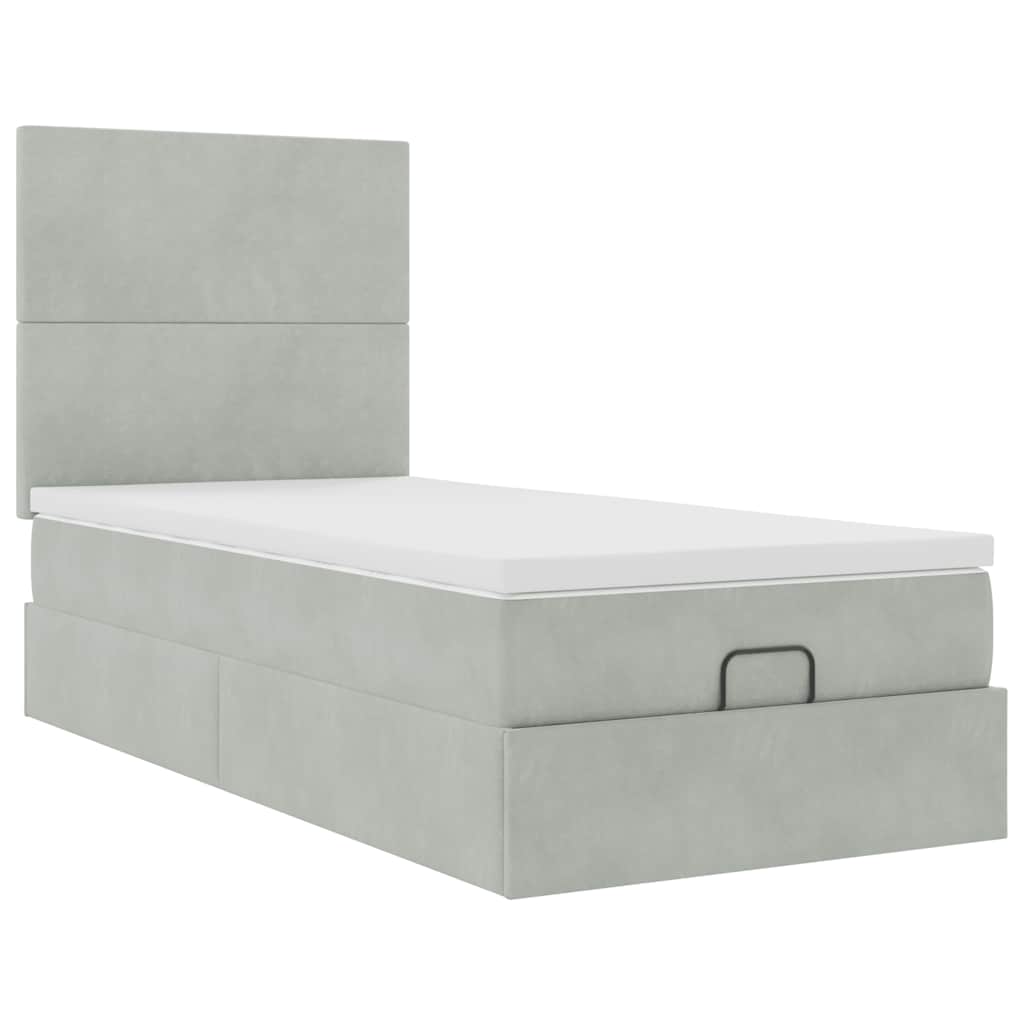 Ottoman bed met matrassen en LED's 100x200cm fluweel lichtgrijs