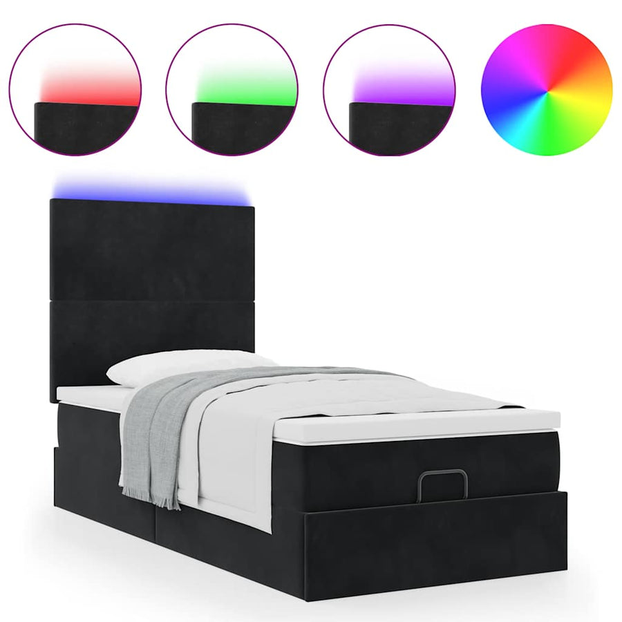 Ottoman bed met matrassen en LED's 100x200cm fluweel zwart