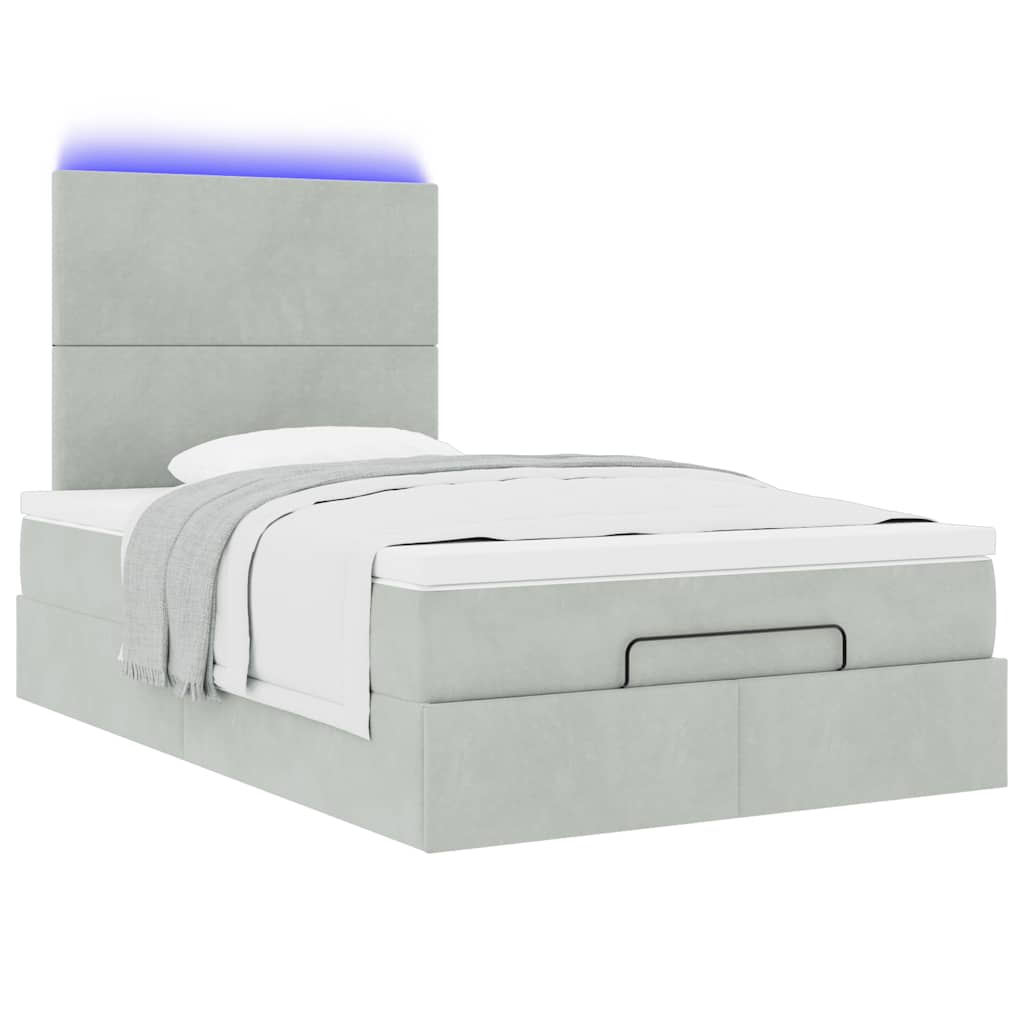 Ottoman bed met matrassen en LED's 120x200cm fluweel lichtgrijs